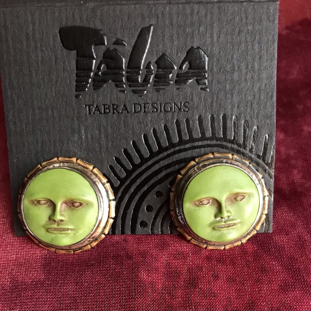 Tabra Designs Green Moon Face Earrings